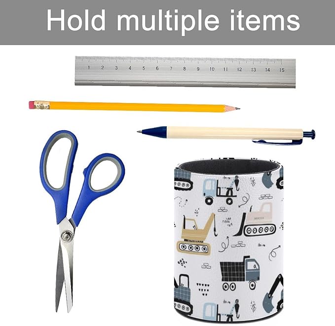 Construction Truck Pen Holder Pencil Organizer Cute Pencil Cup Desk Decor Makeup Brush Holder PU Multifunctional Office Suppliesfor Home Classroom School