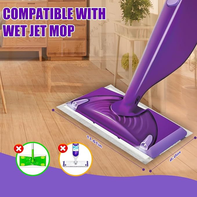 50 Pack Mop Pad Refills for Wet Jet Mop Pads, Wet Jet Mopping Pads for Multi Surface Floor Cleaning, 4 Layers Thickened & Super Absorbent.