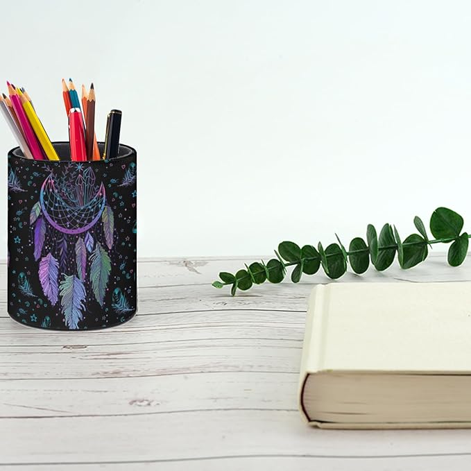 Dreamcatcher Pen Holder Pencil Organizer Cute Pencil Cup Desk Decor Makeup Brush Holder PU Multifunctional Office Suppliesfor Home Classroom School