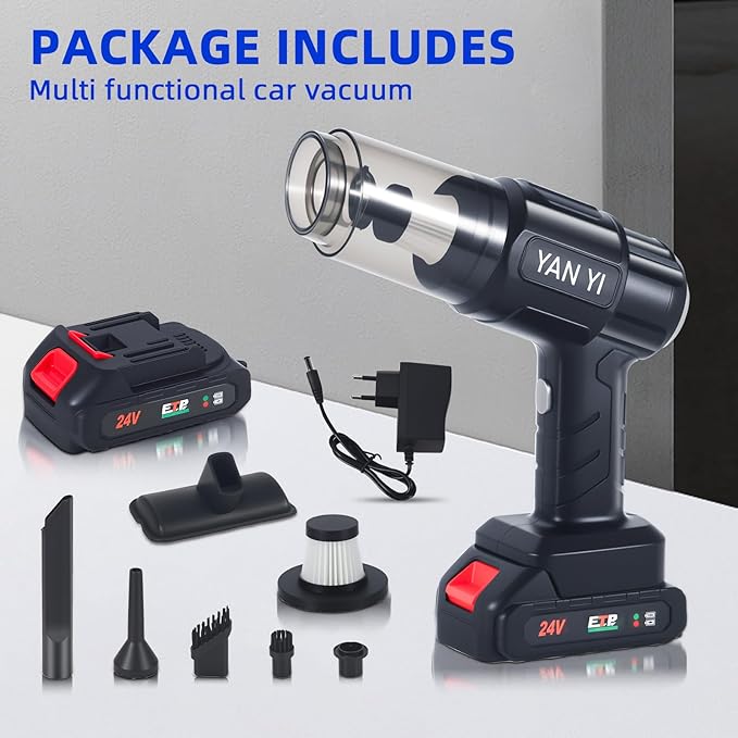 Car Vacuum Portable Cordless: 5000PA Handheld Vacuum Cleaner,6 in 1 Air Duster and Vacuum Cleaner with Multi-Nozzles,120W Rechargeable High Power Suction & Blower for Car, Home, Office, Pet Hair