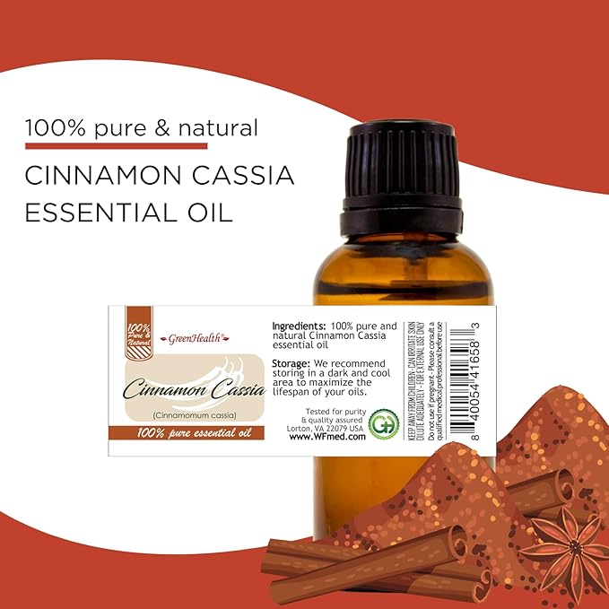 GreenHealth Cinnamon Cassia Essential Oil – 32 fl oz (946 ml) – 100% Pure & Uncut – Steam Distilled – Aluminum Bottle with Plug Cap – Aromatherapy, Soap, Candle Making