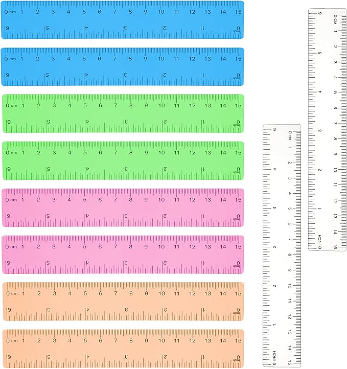 10 Pack Plastic Ruler 6 Inch 5 Assorted Color Small Plastic Ruler Straight Edge Ruler Flexible Ruler Measuring Tool Rulers Bulk for Kids School Office Classroom