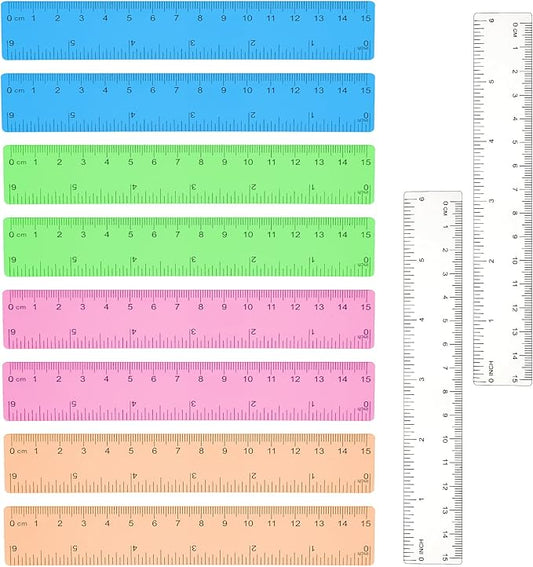 10 Pack Plastic Ruler 6 Inch 5 Assorted Color Small Plastic Ruler Straight Edge Ruler Flexible Ruler Measuring Tool Rulers Bulk for Kids School Office Classroom