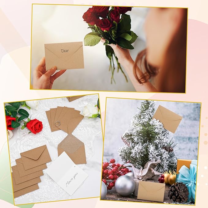 100 Pack 4 x 2.75" Mini Envelopes 120GSM Gift Card Kraft Envelopes Bulk Small Paper Gift Card Sleeves Greeting Card Business Card Brown Tiny Envelope Pockets for Card & Invitation