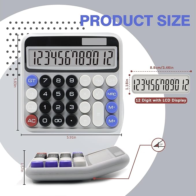 Black Gray Calculator, Big Button Calculator with Large LCD Display, Black Gray Office Desk Accessory for Offices, Schools, Homes and Businesses