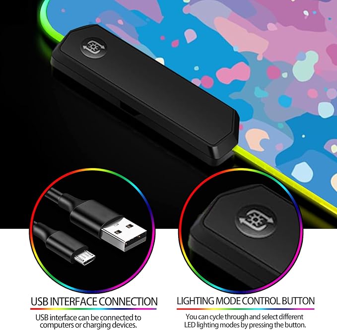 RGB Pretty Abstract Blue Gaming Desk Mat, Computer Keyboard Large Extended Long LED Mouse Pad for Office and Home, XL (W14)