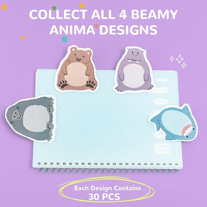 M&G Beamy Animal Sticky Notes, 4 Pads 120 Sheets, 3 x 2 Inch Cute Cartoon Memo Pads, Foldable Stand Self-Stick Notes for School Office Home