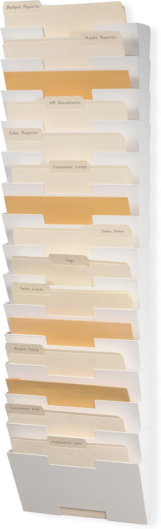 Wallniture Lisbon 15-Tier Wall Mounted File Holder and Desk Organizer, Metal White Office Organization and Storage Rack