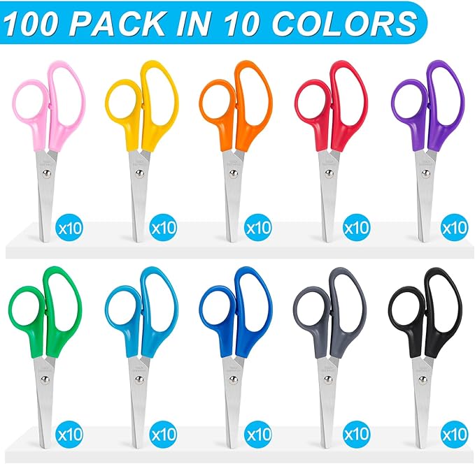 Toidgy 100 Pack Kids Scissors, 5 Inch Scissors Bulk for School, Blunt Tip Scissors for Kids Student Teacher,Kids Safety Scissors for Preschool Classroom Office Home,School Supplies Craft Cutting Paper