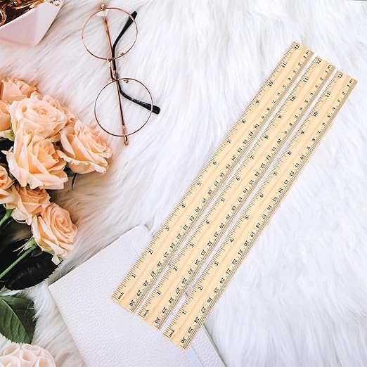 12 Pack 12 inch Wooden Ruler Kit with Conversion Table Metric Straight Edge Linear Measurement Ruler for School, Classroom, Home, and Office (12)