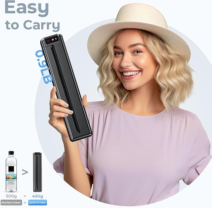 Portable Printers Wireless for Travel,Q302 WiFi Inkless Thermal Printer with Reverse Charging, Phone Printer Supports US Letter/A4/B5/A5, Bluetooth Printers for Home Use Office,300DPI
