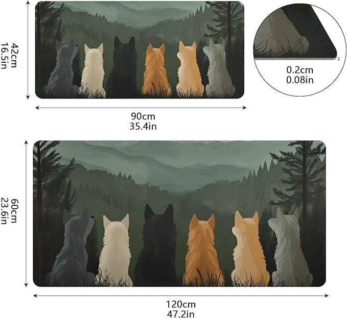 Mouse Pad Desk Mat Leather Desk Pad Large Gaming Desk Cover Protector Mat for Keyboard Computer Laptop Office Waterproof 47.2 x 23.6 Inch Cute Wolves Back and Green Mountain