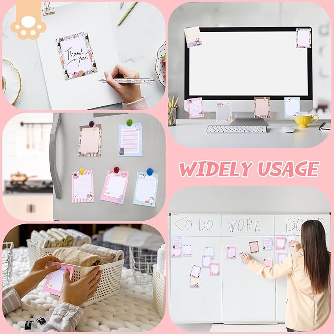 24 Pcs Cat Sticky Notes with Pens Cat Themed Gifts Party Favors Notepad Cute Memo Notes Pads Black Ink Ballpoint Pen for Women Animal Lover Christmas Gifts Office School Students Teacher Supplies