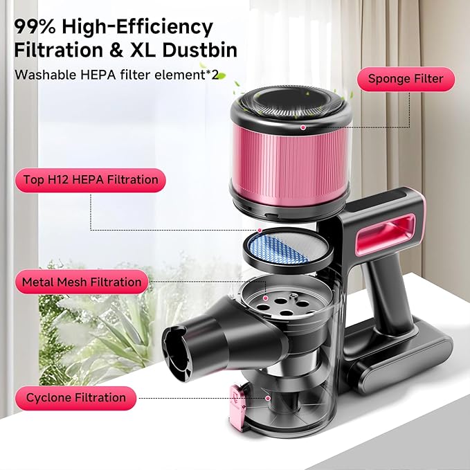 Vaconly Cordless Vacuum Cleaner, 38Kpa Powerful Stick Vacuum Cleaner with 45mins Rechargeable Battery, LED Anti-Tangle Brush, 8-in-1 Handheld Vacuum Cleaners for Home/Pet Hair/Carpets/Floors, N506