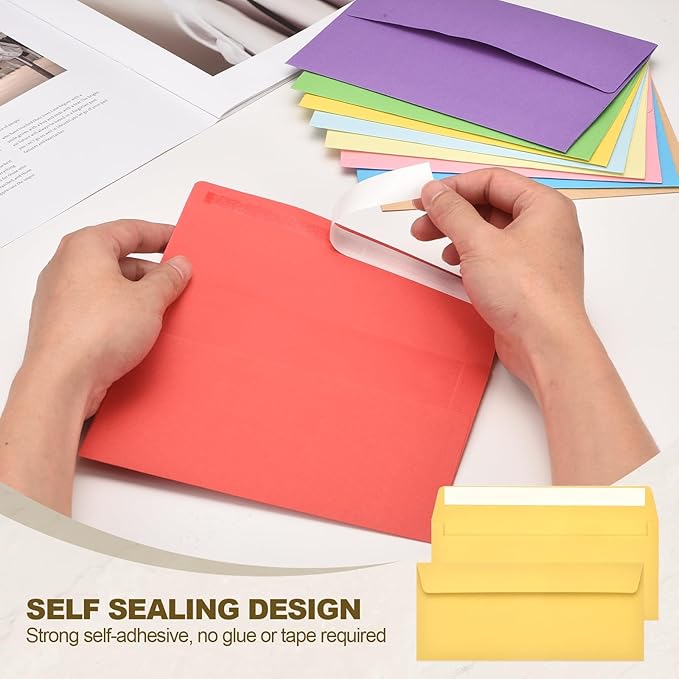 PATIKIL 100 Pack Mixed Color #10 Business Envelopes, Colored Self Seal Letter Size Envelopes for Business Mailing Office Checks Invitation, 4-1/8 x 9-1/2 Inches