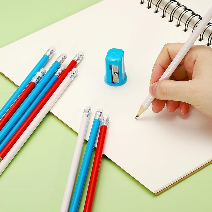 PATIKIL Round Wooden Pencils Bulk, 12 Pack HB Graphite Pencils with Eraser for Office Supplies, Engineering Marking Writing Art Drawing Supplies, Blue