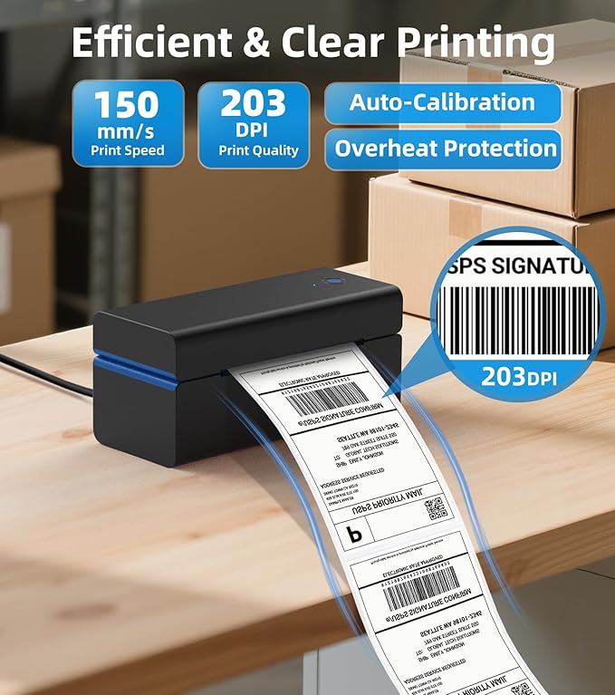 ORGSTA Bluetooth Thermal Shipping Label Printer T001-Plus Wireless 4x6 Shipping Label Printer for Small Business Support Android iPhone & Windows Widely Used for Amazon, Ebay, Shopify, Etsy, USPS
