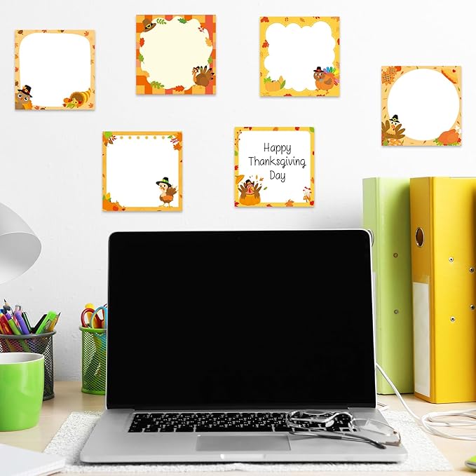 30 Pcs Thanksgiving Sticky Notes Turkey Note Pads with Maple Leaf Memo Notes for Fall Thanksgiving Gifts School Office Home Students Teachers Give Thanks Presents (Thanksgiving)