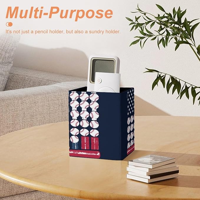 Fashion Pencil Pen Holder Cup, Waterproof Office Supplies, Waterproof Multifunctional Office Supplies American Flag Baseballs