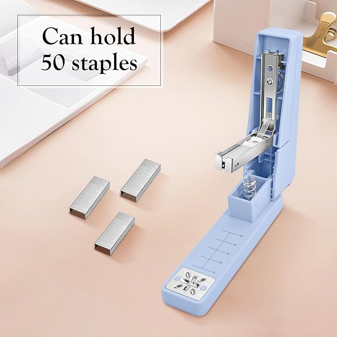 Swing-Arm Swivel Stapler - 20 Sheets Capacity, 360 Degree Rotate Desk Stapler with 100 Staples - Non-Slip Office Stapler, Blue