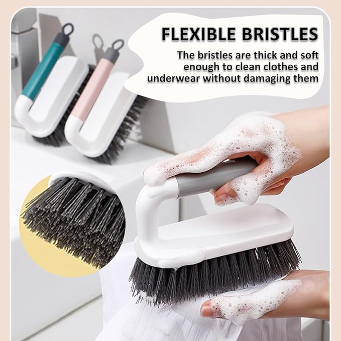Scrub Brush, Scrubbing Cleaning Brushes, Heavy Duty Cleaning Brushes with Handle, for Shower, Bathroom, Carpet, Kitchen and Bathtub Scrubber, 2 Pack (Pink)