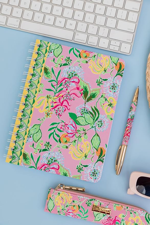 Lilly Pulitzer Hardcover Mini Spiral Notebook, 8.5" x 6.5" Small Journal with 160 College Ruled Pages, Via Amore Spritzer