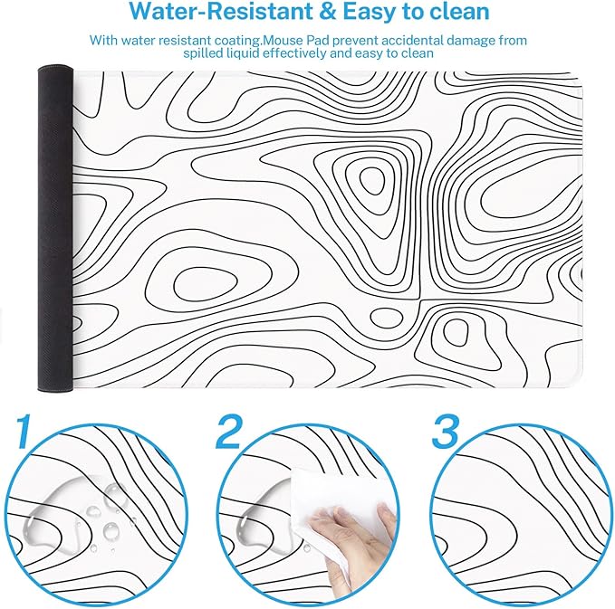 Britimes White Abstract Topographic Map Large Mouse Pad Non-Slip Desk Pad Keyboard and Mouse Desk Mat Gaming Mousepad for Game,Office & Home,31.5 x 15.7 in