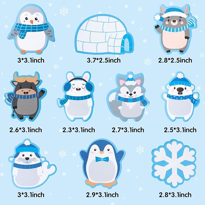 ANGOLIO 30Pcs Polar Animals Sticky Notes - Cute Arctic Theme Memo Pads for Journaling Office Supplies, Winter Animal Design Motivational Notepads