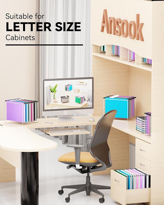Ansook Extra Capacity Plastic Hanging File Folders,12 Pack Reinforced Letter Size Hanging Folder,Heavy Duty 1 Inch Expansion, Filing Cabinet Folders,for Bulk Files, Medical Charts,Assorted Colors
