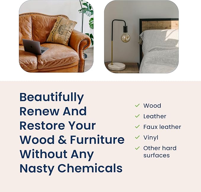 Truly Free Natural Wood Cleaner & Furniture Polish - Leather Cleaner, Vinyl, Furniture & Wood Polish, Helps Remove Water Stain, Unscented - Includes: 1 Refillable Empty 12oz Bottle & 1 Refill(3 fl oz)