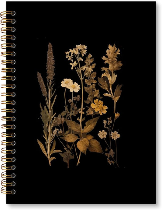 Vintage Dark Floral Notebook Journal, Retro Wildflowers Journal for Women, Retro Floral Aesthetic Notebooks for Note Taking, Spiral Notebook 5.5x8.3 Inch