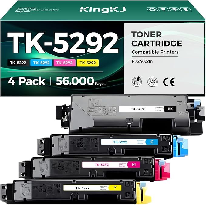 TK5292 TK-5292 Toner Cartridges 4-Pack High Yield Replacement for Kyocera TK-5292K TK-5292C TK-5292M TK-5292Y Compatible with Kyocera ECOSYS P7240cdn Laser Printer Ink Kit(Black Cyan Magenta Yellow)