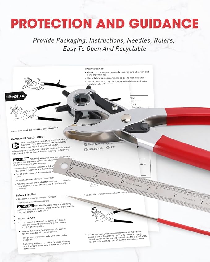 KingTool Professional Leather Hole Punch - Perfect for Belts, Watch Bands, Straps, Dog Collars, Saddles, Shoes, Fabric, DIY Home or Craft Projects