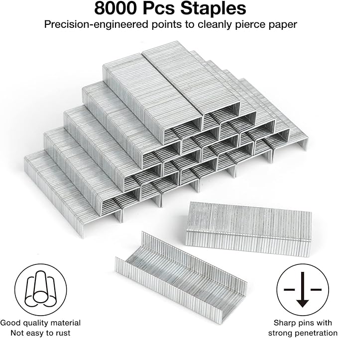 12 Pcs Staplers Metal Desktop Staplers Bulk Set for Office School Classroom Supplies with 2 Pcs Stapler Remover Puller, 8000 Pcs Staples 24/6mm Black