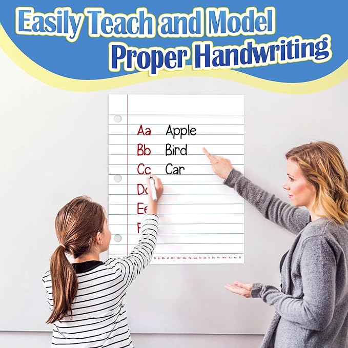 Aizweb Giant Magnetic Notebook Paper,Dry Erase Handwriting Lined for Classroom Whiteboard Accessories, Chart Paper Teacher Must Have Homeschool Teaching Supplies,Teacher Essential,17" x 21.5"