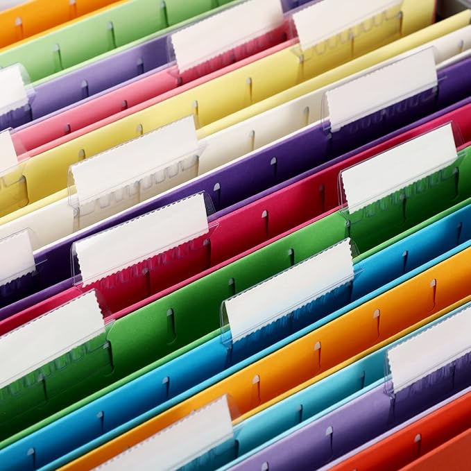 Yaomiao 24 Pack Hanging File Folders 3 Pleats Letter Size File Cabinet Folders with 1/5-Cut Adjustable Tabs Expandable Document Cabinet Colored for Home Desk Office Organization(Bright Color)