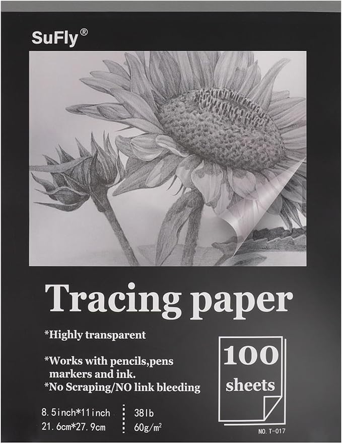 Tracing Paper 8.5x11 inch, 100 Sheets Transparent Vellum Paper for Tracing Pads, 38lb/60gsm Translucent Tracing Paper for Pencil, Marker and Ink，Trace Images, Sketch, Preliminary Drawing, Overlays.