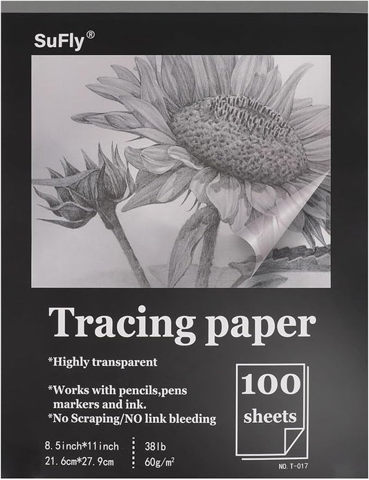 Tracing Paper 8.5x11 inch, 100 Sheets Transparent Vellum Paper for Tracing Pads, 38lb/60gsm Translucent Tracing Paper for Pencil, Marker and Ink，Trace Images, Sketch, Preliminary Drawing, Overlays.