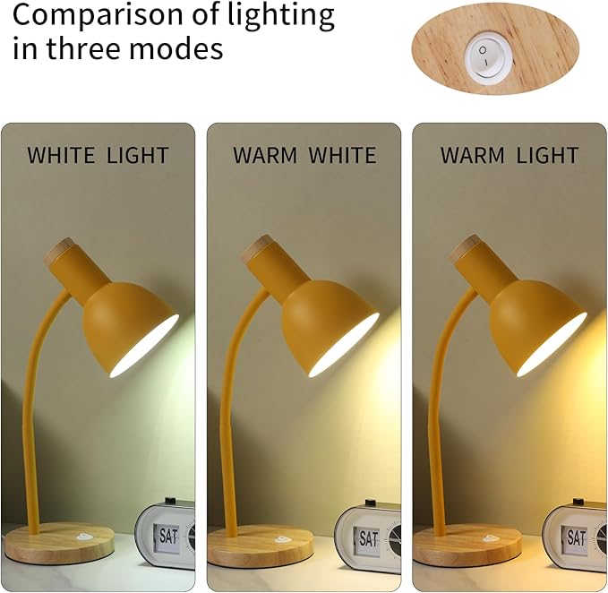 Table Lamp,Wooden Adjustable Desk Lamp,Dorm Lamp&Bedside Lamp for Living Room, Bedroom, Kids Room (Yellow)