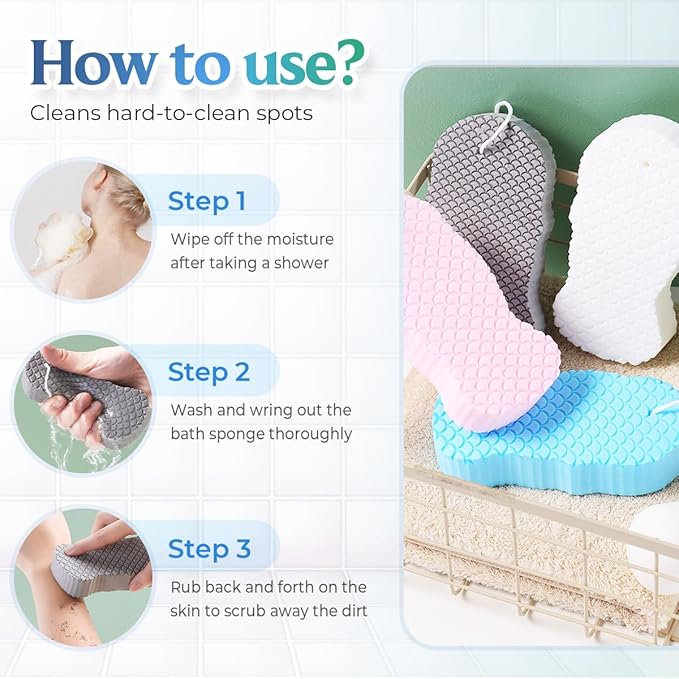 Magic Exfoliating Bath Sponge, 2025 New Super Soft Exfoliating Bath Sponge, 3D Magic Exfoliating Body Scrubber, Shower Sponges for Body Removes Dead Skin (Pink Blue)