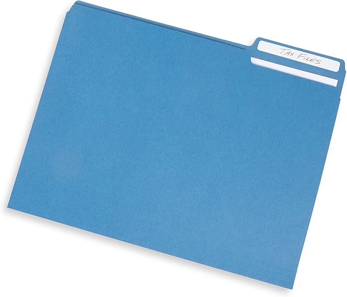File Folder, 1/3 Cut Tab, Letter Size, Blue, Great for Organizing and Easy File Storage, 100 Per Box