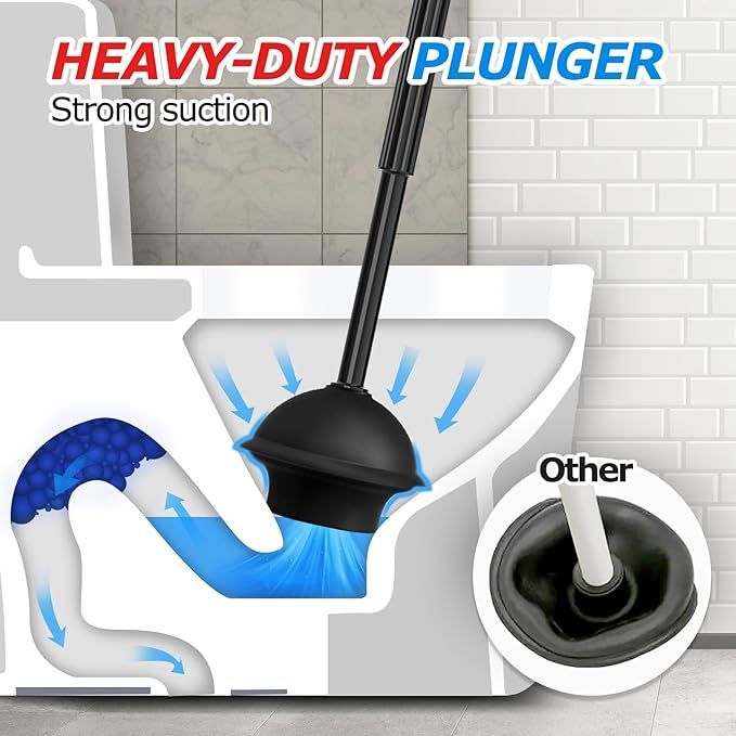 2 in 1 Toilet Plunger and Brush Set, Toilet Bowl Cleaning Combo, Groove Gap Brush, Black