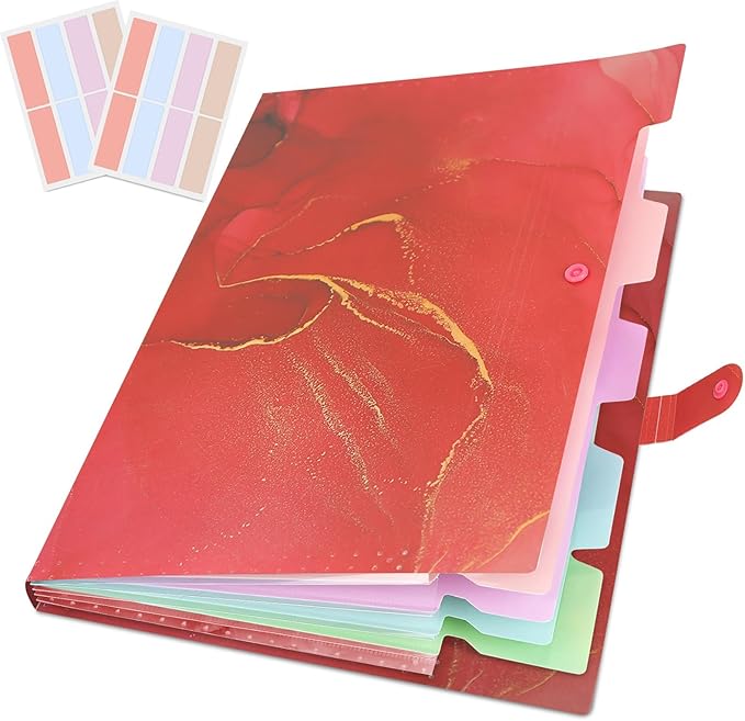 Expanding File Folder, Aesthetic Folders for School, Accordion File Organizer, Aesthetic Folder with Labels,5 Pockets Important Document Folders for School Office Homee(Rose Gold)