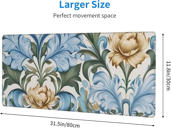 Gaming Mouse Pad, Large Non-Slip Rubber Base Mousepad, Keyboard Mouse Mat, Desk Pad with Stitched Edges, 31.5x11.8inch,Morris Flowers