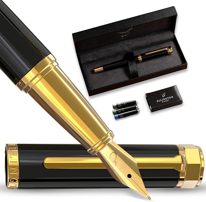 Ellington Pens Luxury Fountain Pen Set- Smooth Fine Nib- Includes 3 Ink Cartridges, Refillable Ink Converter, Gift Box -Fountain Pens For Writing, Calligraphy, Journaling, Sketching (Noble Heritage)