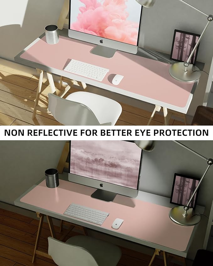 AFIING Leather Desk Pad Protector,Mouse Pad,Office Desk Mat, Non-Slip PU Leather Desk Blotter,Large Desk mat,Waterproof Keyboard mat for Office/Home/Decor (Pink,55"" x 17"")