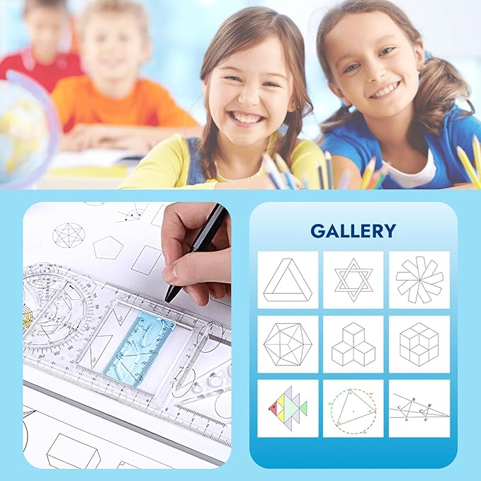 4 Pcs Multifunctional Geometric Ruler,Math Measuring Rulers for Drawing and Art,Metric Ruler Drawing Tool for School Office Supplies and Build