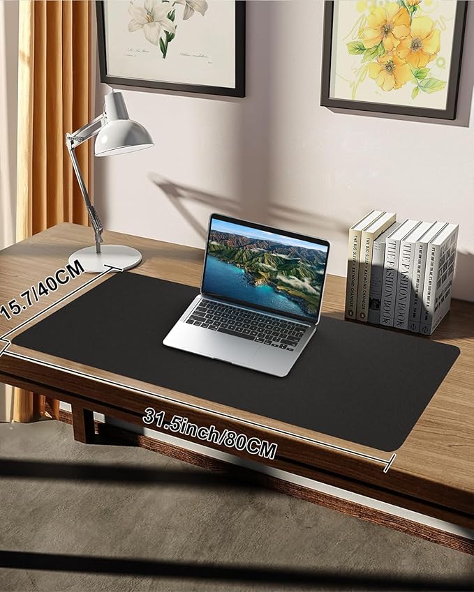 Leather Desk Pad Protector, Small Desk Mat,Office Desk mat,Computer and Laptop Mat, Non-Slip PU Leather Desk Blotter, Desktop Protector and Cover for Keyboard and Mouse(31.5"x15.7",Black)