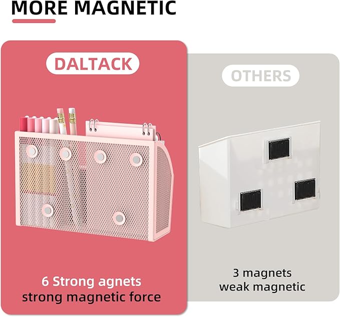 DALTACK Magnetic Pencil Holder Shelf for the Whiteboard 3-Grid Mesh Pen Refrigerator Organizer Locker Accessories Home,School and Office,Pink (3-GridPink)