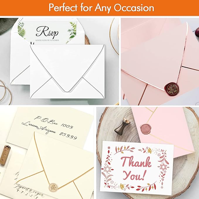 A7 White Envelopes With Silver Border, Invitation 5 x 7 Envelopes - 50 Pack, For 5x7 Cards| Self Seal| Perfect for Weddings, Invitations, Photos, Baby Shower| 5.25 x 7.25 inch(White-Silver Border)